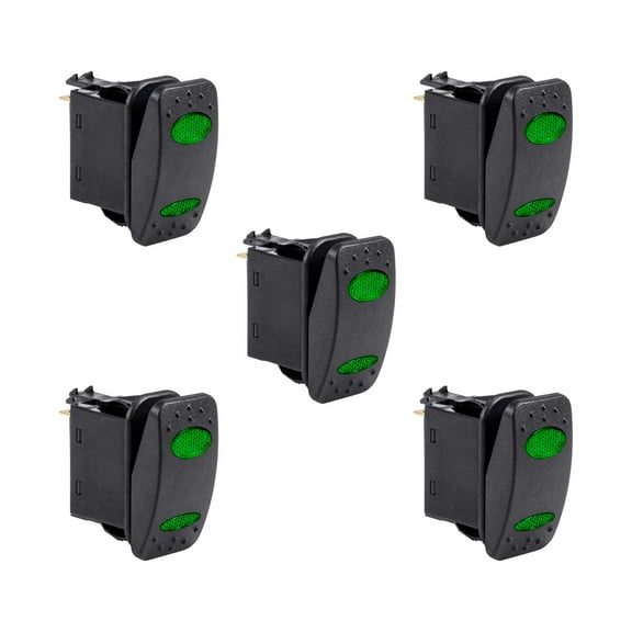 5pc 12V DC 20A 4-Pin LED ON-(ON) SPDT Rocker Switch Kit - GREEN