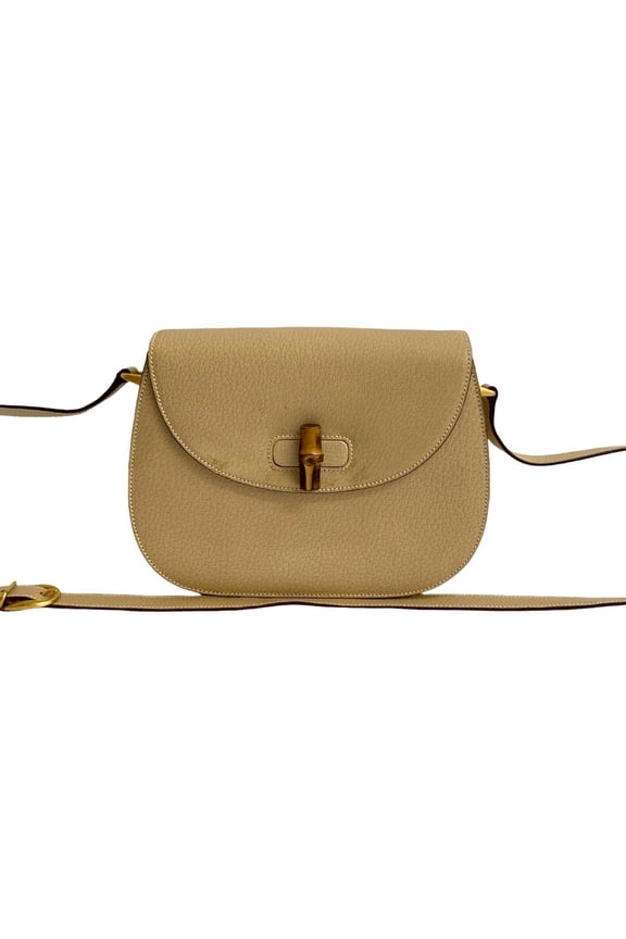 Pre-Owned GUCCI Old Gucci Bamboo Turnlock Leather Shoulder Bag/Pochette Beige 96-10 (Good)