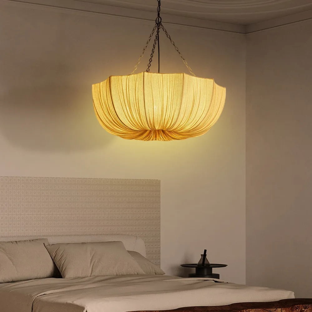 LittleGlovo Japanese Retro Wabi-Sabi Style Fabric Pendant Light Living Room Bedroom Lighting Fixtures