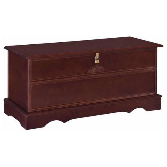Traditional Style Lift Top Wooden Chest with Carved Details Dark Brown - Saltoro Sherpi