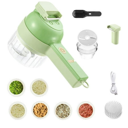 

Ksruee 4 in 1 Portable Electric Vegetable Cutter Set Mini Electric Food Processors Vegetable Chopper 4 in 1 Portable Kitchen Chopper Onion Chopper Dicer Garlic Mincer Banana Slicer Vegetable sturdy