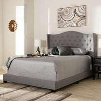Luxury Tufted King Bed with Headboard - Grey Fabric Upholstered Bedroom Furniture