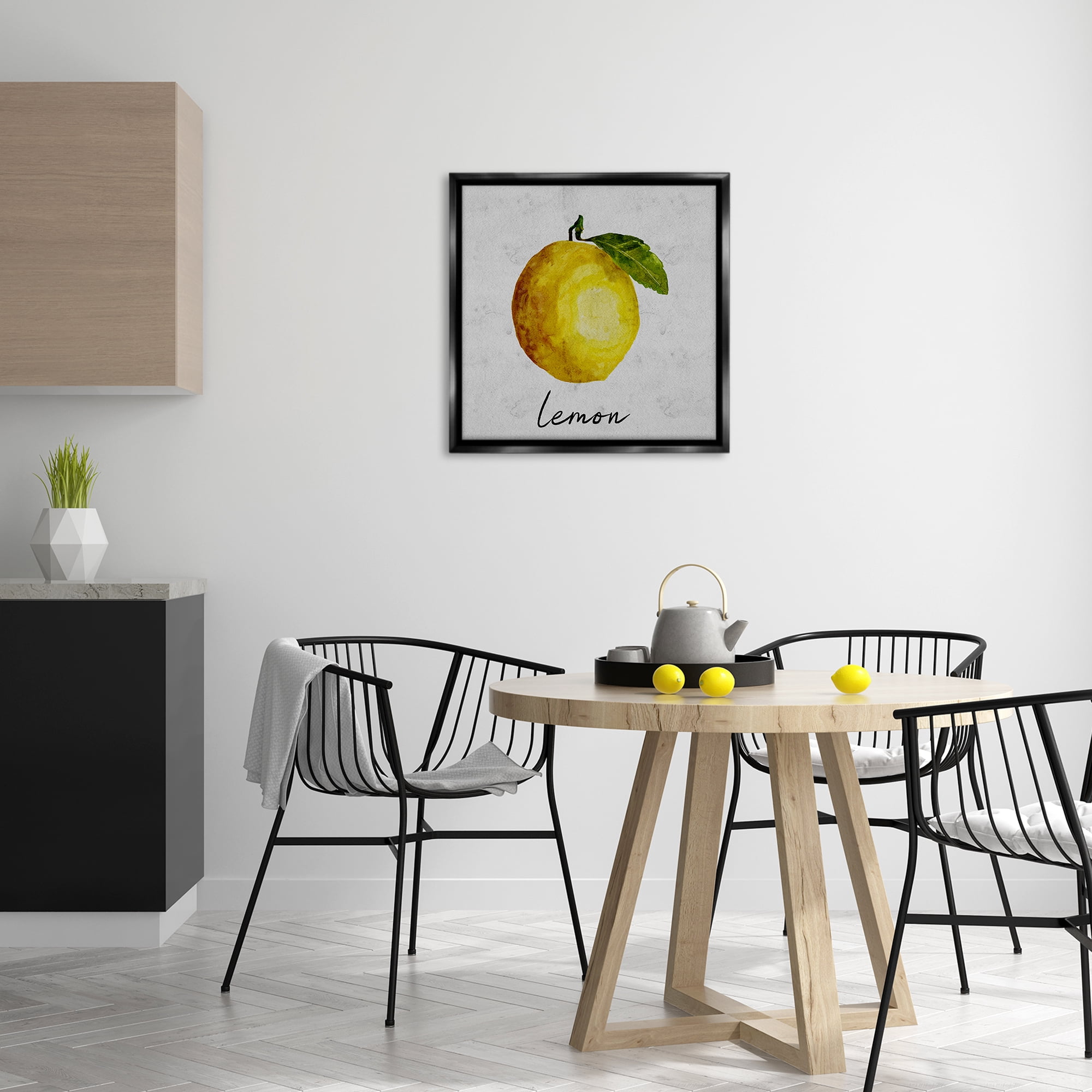 Stupell Industries Kitchen Lemon with Leaf Food & Beverage Painting Black Floater Framed Canvas Art Print Wall Art, 25 x 25