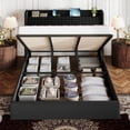thumbnail image 5 of Amolife King Size Lift Up Storage Platform Bed Frame with Velvet Built-in Charging Station Wingback Headboard, Black, 5 of 15