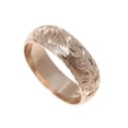 thumbnail image 5 of 14K pink rose gold hand engraved Hawaiian plumeria scroll ring diamond cut edge 8mm size 3, 5 of 6