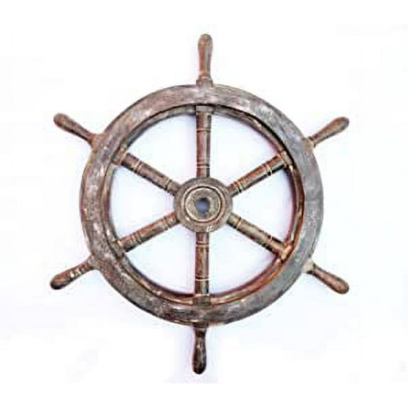 Wooden Ship Wheel (Antique White - Brown Buffed Polished) - (18 Inches)
