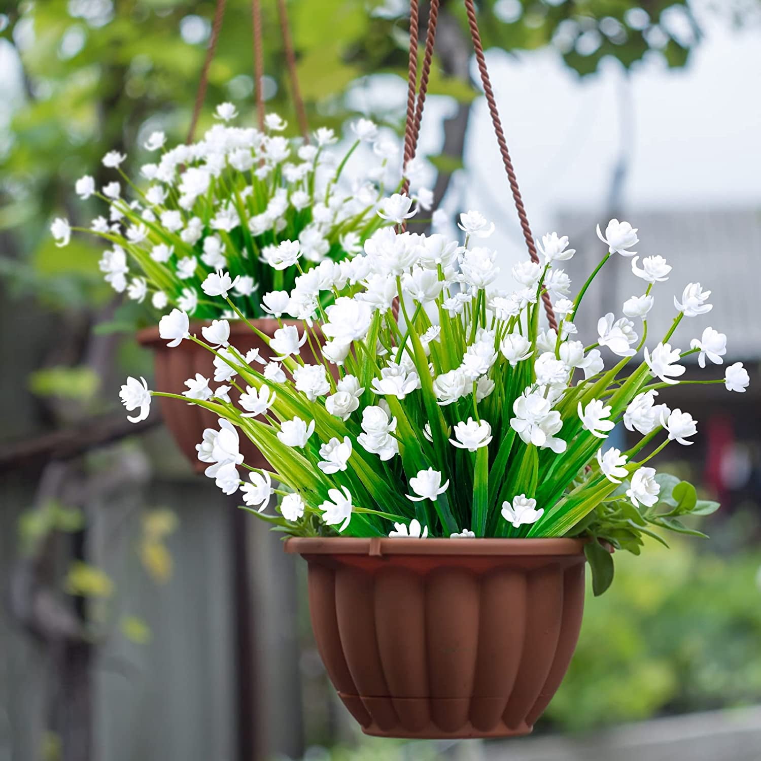 12Pcs Corn Flower Artificial Flowers Outdoor UV Resistant Fake Flowers,Faux Plastic Flower Greenery Shrubs Plants for Cemetery Indoor Planter Home Garden Window Box Porch Summer Decor(White)