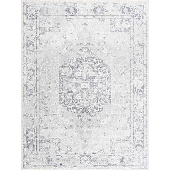 BoutiqueRugs Akram Farmhouse Area Rug - Machine Washable - Cream, Antrasit - 6'7" x 9'
