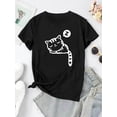 thumbnail image 4 of Creative Sleeping Cat Pattern Printed Women'S Trendy Round Neck Short Sleeve, Simple Casual Sports T-Shirt, Comfortable Summer Top for Holidays., 4 of 8