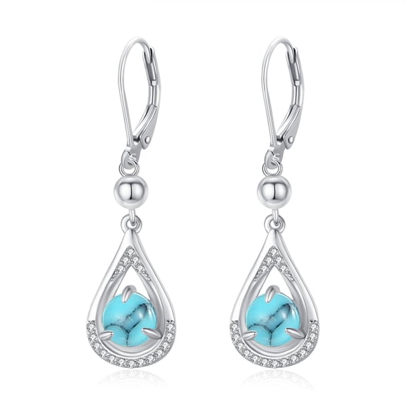 TANGPOET 925 Sterling Silver Turquoise Birthstone Dangle Earrings