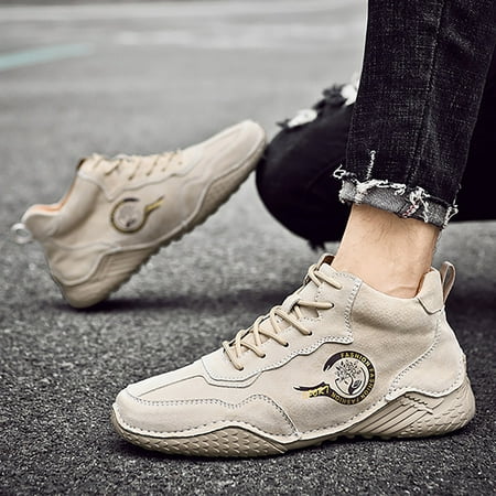 

XIAQUJ New Spring and Autumn Men s Leather Shoes Korean Fashion Lace up Short Boots Shoe Sneakers for Men 2024 Beige 10.5(45)
