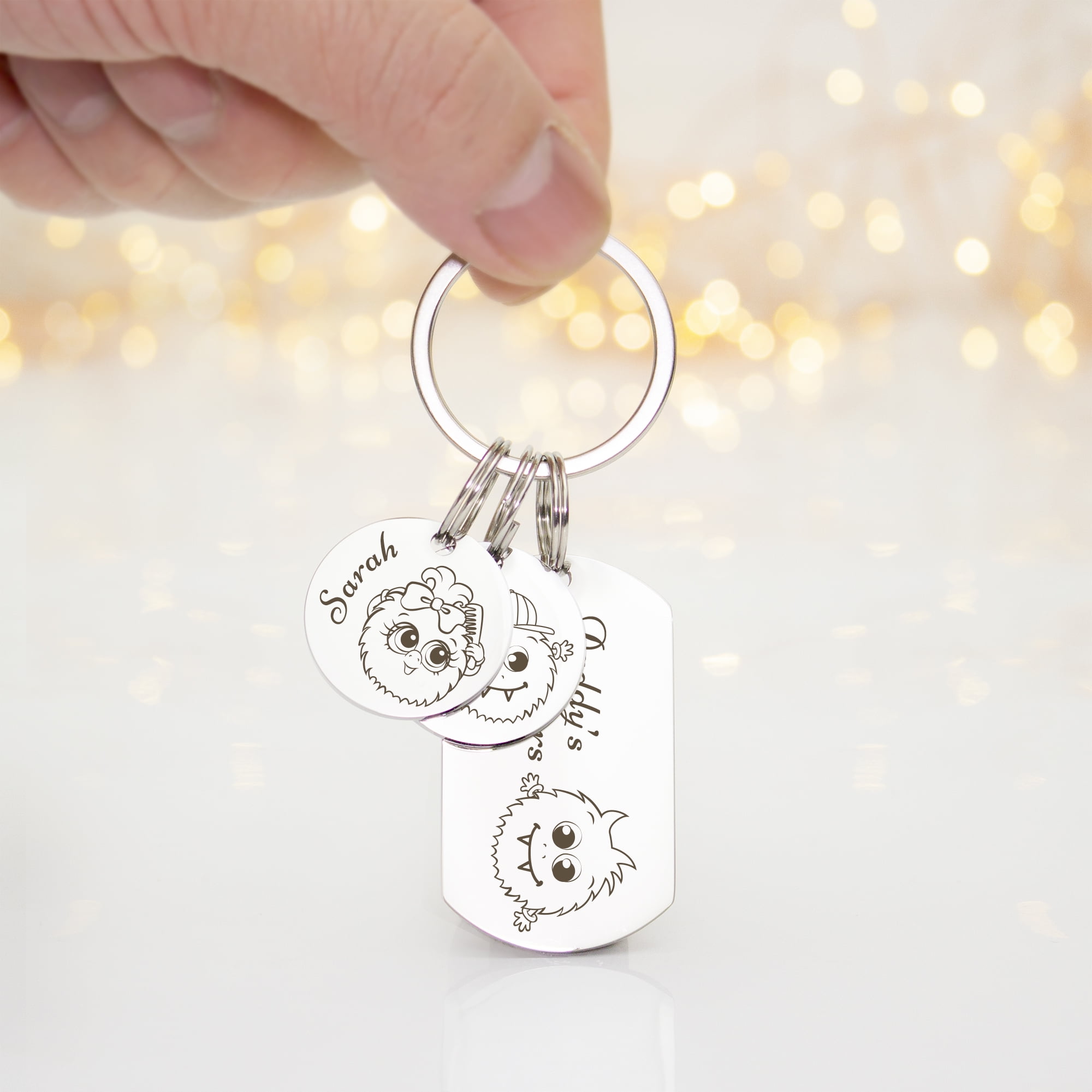 Fathers Day Gift From Girl - Little Monsters Keychain Dad Gift - Cute Keychain Stainless Steel - Personalized Fathers Day Gift from Children