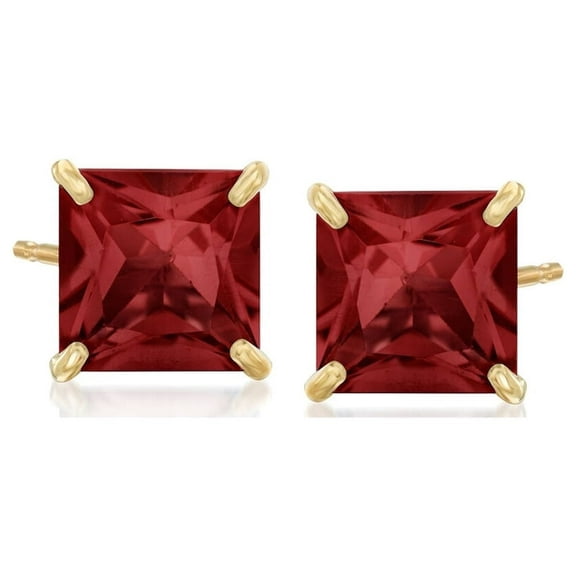18k Yellow Gold 1 Ct Square Created Garnet Stud Earrings Jewelry for Women Plated by Paris Jewelry