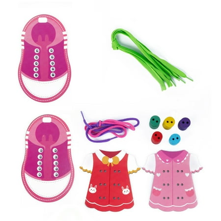 

Pnellth Threading Toys Attractive Colorful Wood Change Cloth Shoelace Threading Toys for Boys Girls