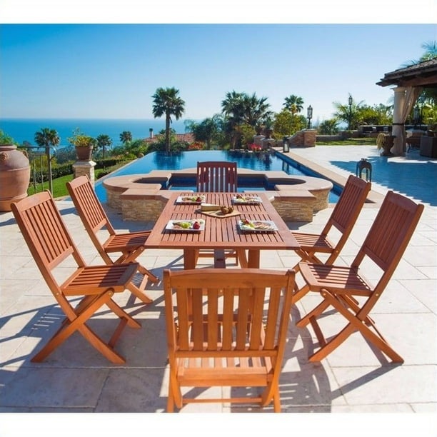Malibu Outdoor 7piece Wood Patio Dining Set with Curvy Leg Table