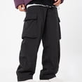 thumbnail image 1 of Pantalones largos para hombre, estilo exterior, a la moda, gruesos, impermeables, lisos, informales, con cintura elástica y bolsillos, pantalones cargo para hombre., 1 of 7