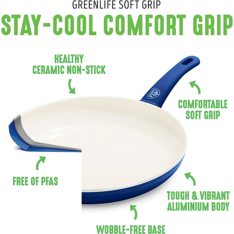 GreenLife CC002378-001 Soft Grip 16 Piece Ceramic Non-Stick Cookware Set,  Blue