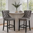 thumbnail image 4 of DONICK Velvet Counter Height Bar Stools Set of 6,Button Tufted Back Bar Chair Nailhead Back Pull Tab Wooden Leg(Gray), 4 of 7