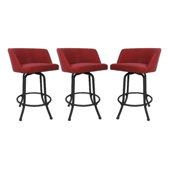 Pemberly Row Swivel Extra Tall Vinyl & Metal Bar Stool Red/Black Set of 3