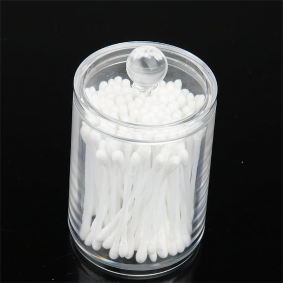 Acrylic Qtip Holder Dispenser for Cotton Swabs, Balls, Pads, Floss Picks- Small Clear Plastic Canister Apothecary Jar Set, Bathroom Essentials Accessories Decor, Vanity Makeup Storage Organizer 1pc