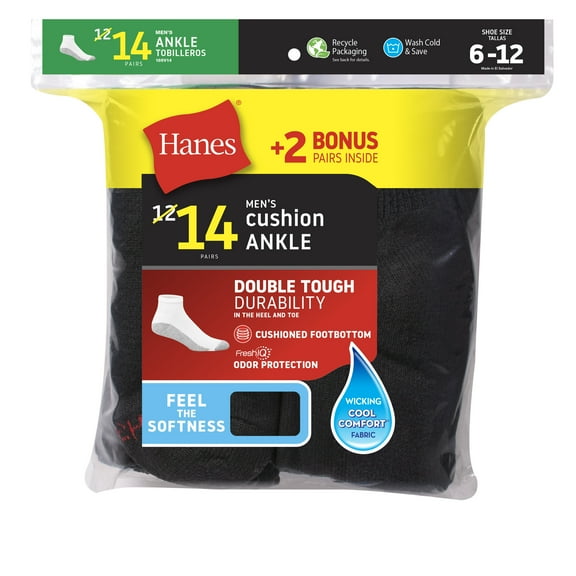 Hanes Men's Fresh IQ Ankle Cushion Socks, 12 2 Bonus Pack