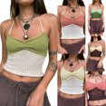thumbnail image 5 of Gupgi Women Halter Crochet Tops, Sleeveless Knit Tank Tops Contrast Color Slim Fit Ruched Vest, 5 of 5