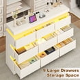 thumbnail image 6 of ANPOO 9 Drawer Dresser for Bedroom, 63 Inch Dresser with LED Lights and Charging Station, Wide Chest of Drawers with Large Storage, Bedroom Closet Organizer Cabinet for Living Room Entryway, White, 6 of 8