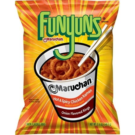 Funyuns Onion Flavored Rings Maruchan Hot & Spicy Chicken Ramen Flavored, 5 1/4 oz Bag