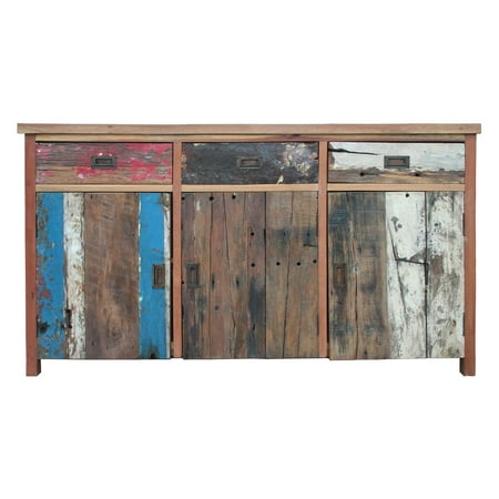 Outdoor Sideboards Chic Teak Indoor / Outdoor Buffet with 3 Doors and 3 Drawers Made from Recycled Teak Wood Boats ()