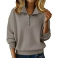 thumbnail image 2 of Quarter Zip Pullover Jumper Tops Long Sleeve Fall Trendy Polo Sweatshirt Business Casual Collared Sweater Collared Casual Fall Top Half Zip Sweater Women's Sweaters Mock Neck Khaki S, 2 of 9