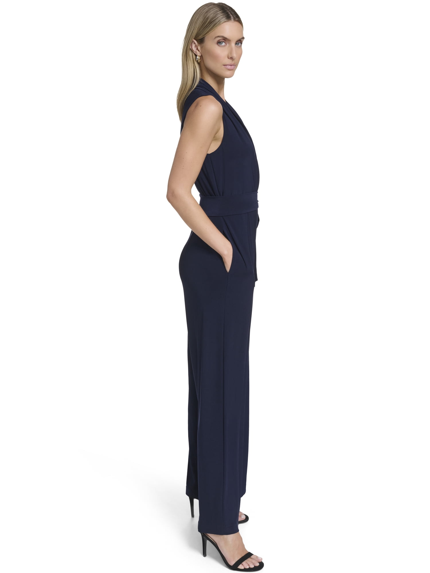 Falling Flowers Women's Knit Jersey Surplice Blouson Jumpsuit, Sizes XS-XL