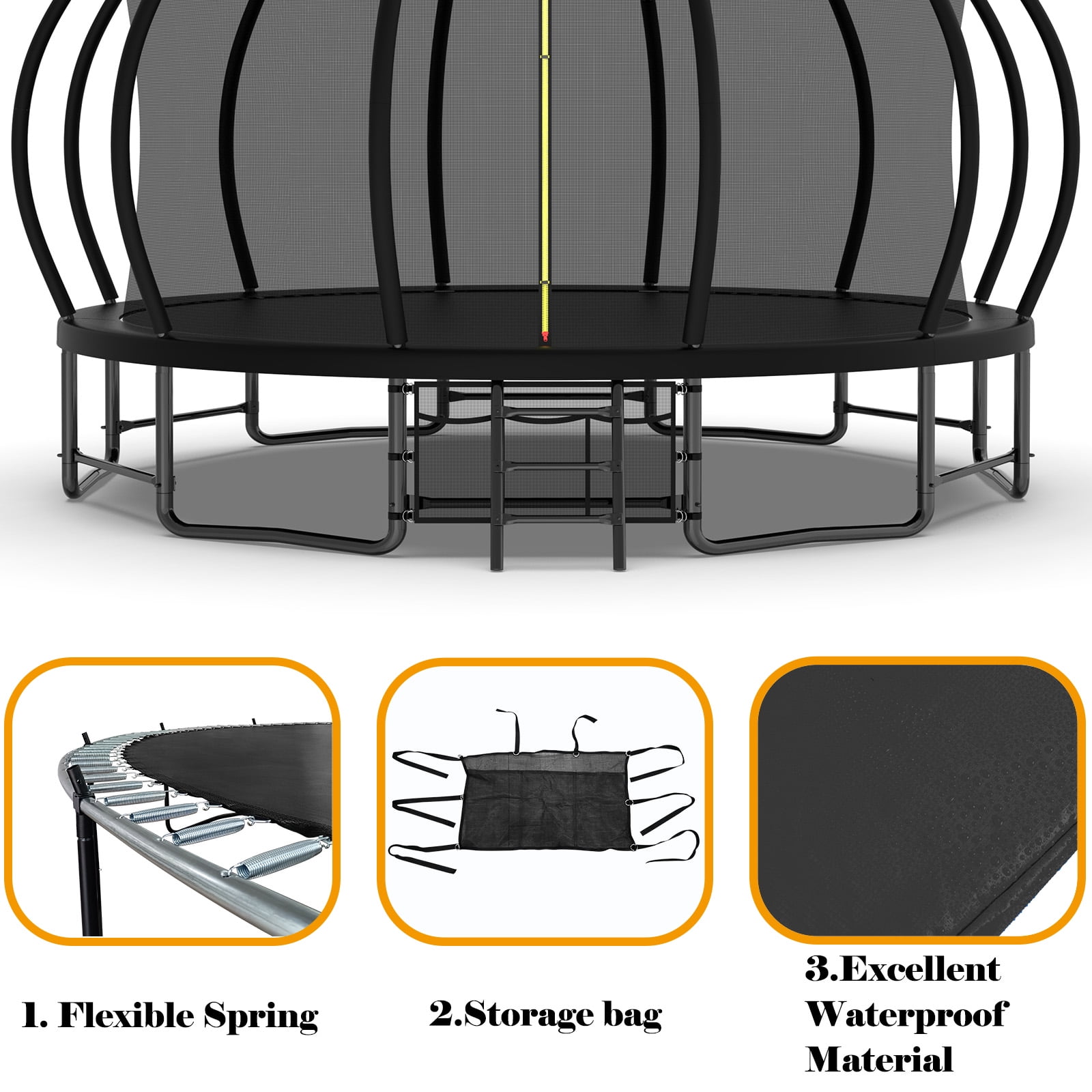 EUROCO Outdoor Trampoline with Basketball Hoop & Three-Step Stairs, 10FT 12FT 14FT 15FT 16FT Trampoline for Adults and Kids