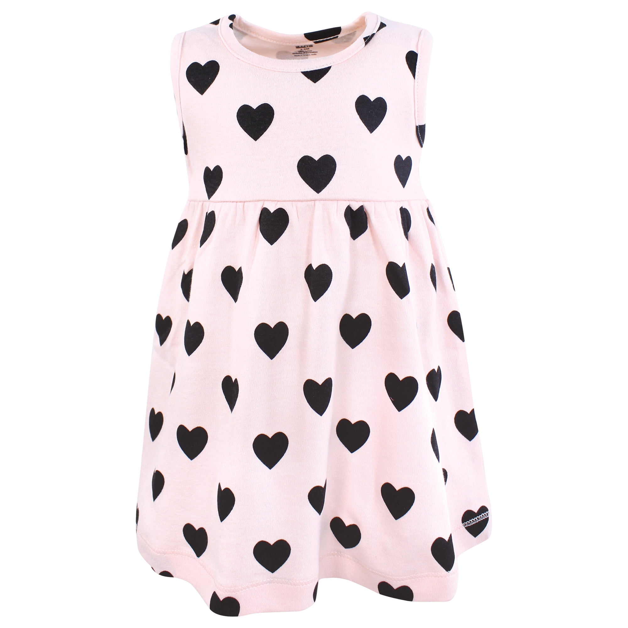 Hudson Baby Infant and Toddler Girls Cotton Dress and Cardigan Set, Pink Black Heart, 18-24 Months