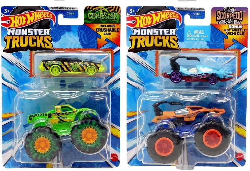 Hot Wheels Monster Trucks with Bonus Vehicles, Bundle of 8, Ages 3+ GRH81-999P