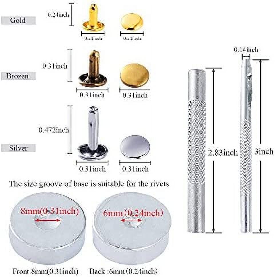 MesaSe 480 Sets 3 Sizes Double Cap Leather Rivets Tubular Metal Studs with 4 Fastener Tools and Punch Pliers for Crafts Shoes Bags Belts Repair Decoration 4 Colors