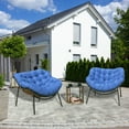 thumbnail image 3 of VIXLON 3 Piece Outdoor Steel Wicker Rattan Chair 'with' Side Table Thick Cushion, Brown/Blue, 3 of 7