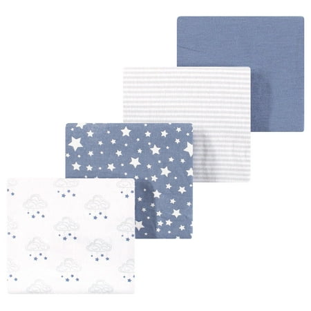 Luvable Friends Hudson Baby Flannel Receiving Blankets 4pk, Dreamy Cloud Blue