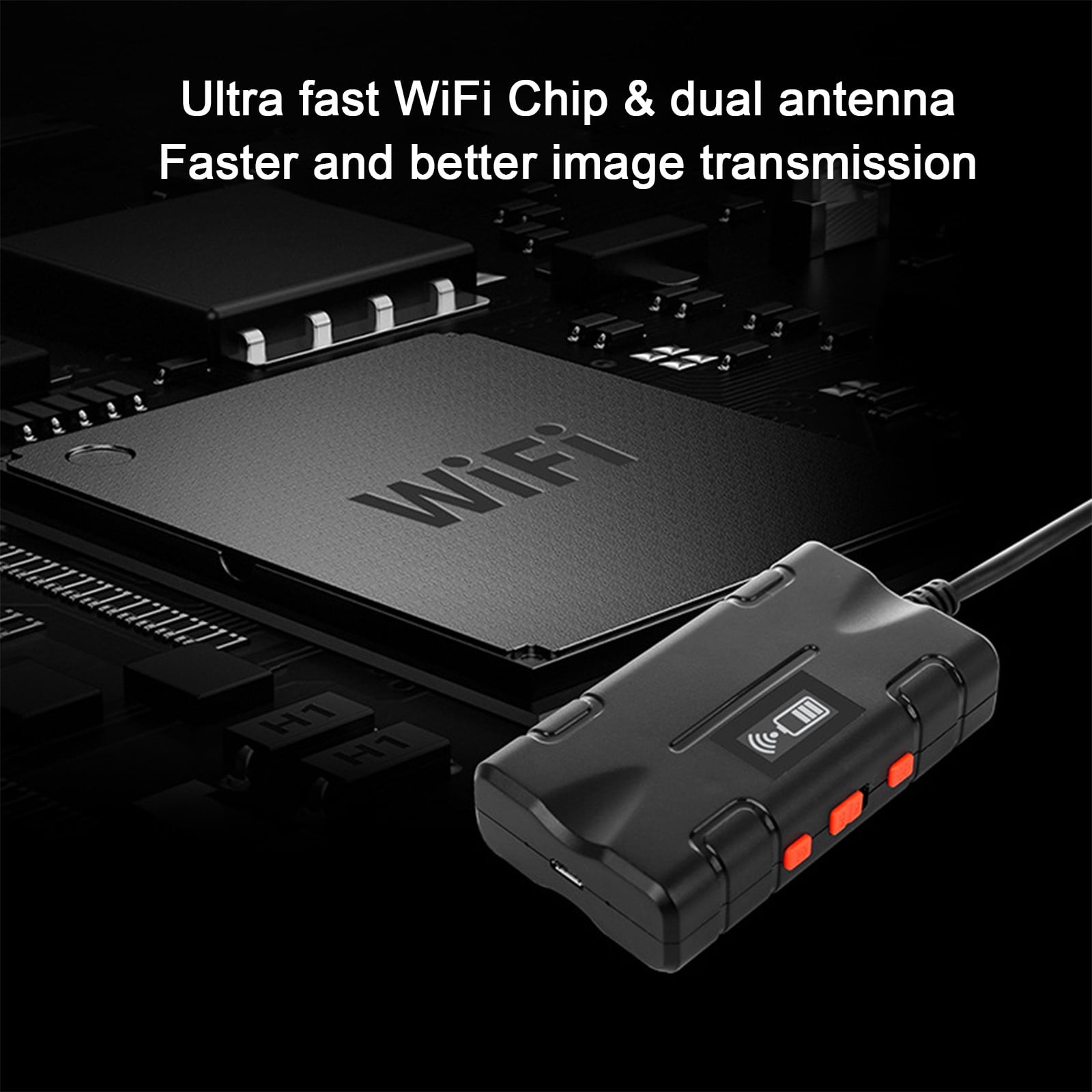 HOZVOMI Wireless Endoscope 8mm Borescope - 1080P HD Camera, 6.56FT Semi-Rigid Cable, IP67 Waterproof, 8 Adjustable LEDs, 2600mAh Battery for IOS/Android, Automotive & Pipe Inspection
