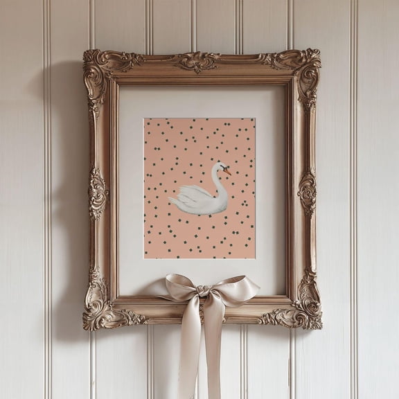 Swan Nursery Print, Peach Pink Baby Room Art, Elegant Bird Illustration, Vintage Swan Decor, Whimsical Nursery Decor Home Decor #1311, Unframed Poster Size 8x12