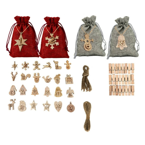 Bolsos de calendario de Navidad DIY Candy Bocadillos de regalo Almacenamiento de regalo Decoración de casas de vacaciones con pegatinas Clips para adultos un 24 piezas seitruly HA010040-01B