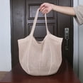 thumbnail image 4 of Women Knitted Tote Handbag Large Capacity Solid Color Shoulder Bag Hollow Out Crochet Shopping Handbag Summer Beach Bag (Beige), 4 of 5