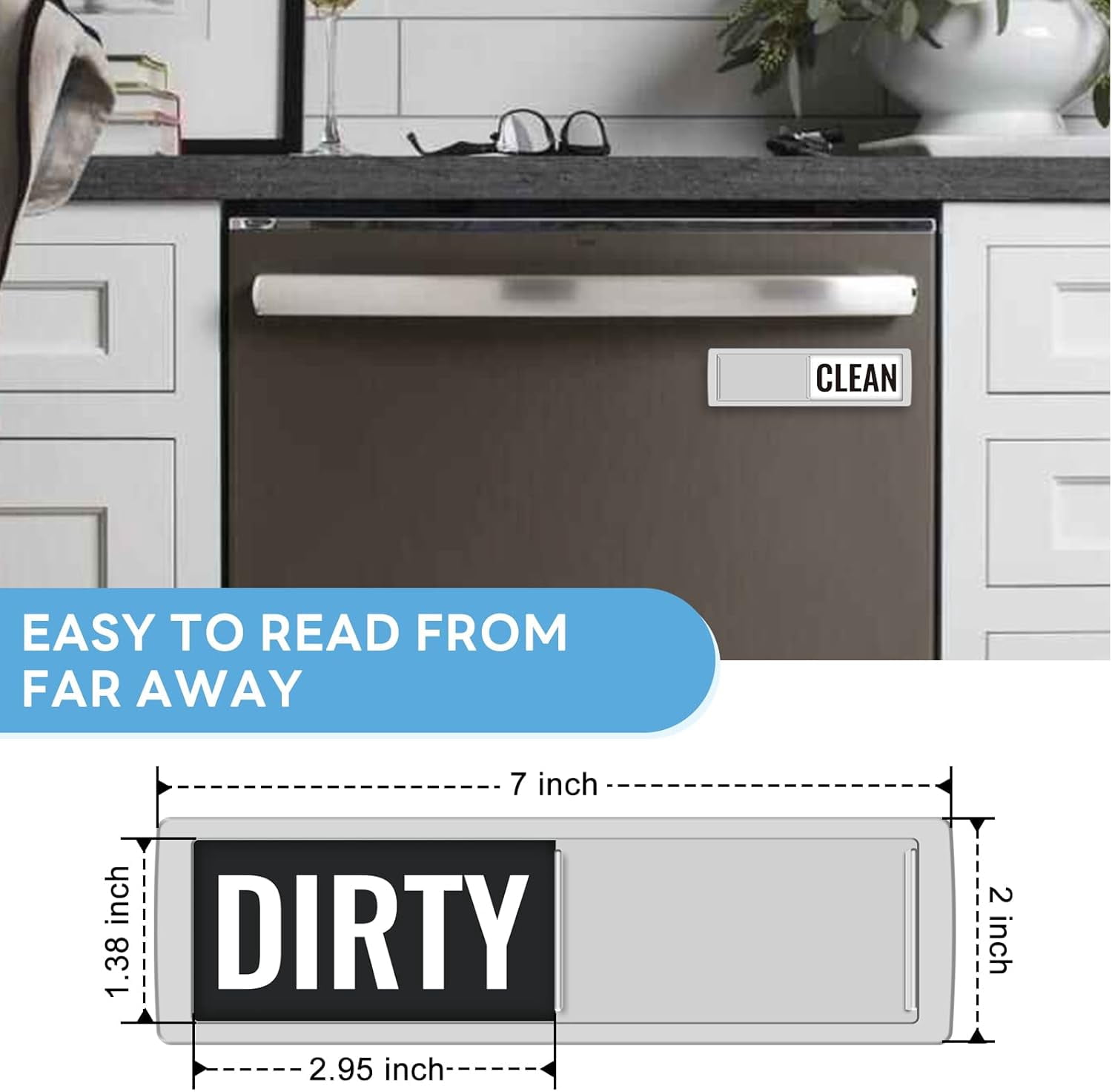 KitchenTour Dishwasher Magnet Clean Dirty Sign, Upgrade Super Strong Clean Dirty Magnet for Dishwasher, Lar Text Easy to Read Non-Scratch Magnetic Indicator Kitchen Decor, Silver