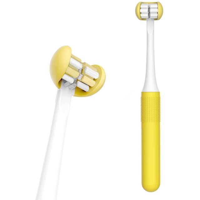 3D Toothbrushes for Adults,3 Sided Wrapped Tooth Brush Oral Care, Yellow