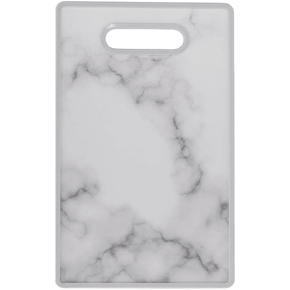 9" x 14 Nonslip Cutting Board Marble-Designed Plastic, Easy-Grip Handle, Dishwasher Safe