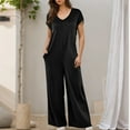 thumbnail image 7 of Jumpsuit for Women Solid Color V Neck Casual Long Rompers Short Sleeve Overalls Loose Baggy Trendy Clothing, 7 of 7