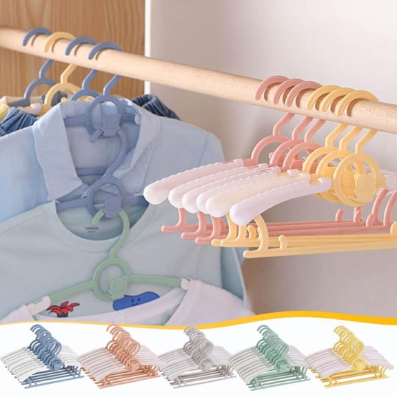Outoloxit 10Pcs Adjustable Non-Slip Infant Hangers for Baby and Toddler Clothes with Buckles, Telescopic Design for Kids 0-18 Years