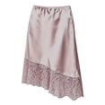 thumbnail image 5 of Jane Wardrobe Elastic Waist Satin Asymmetrical Midi Skirt Women Floral Lace Hem Layered Glossy Acetate Skirt 1PC S-L Plus Size Friendly, 5 of 5