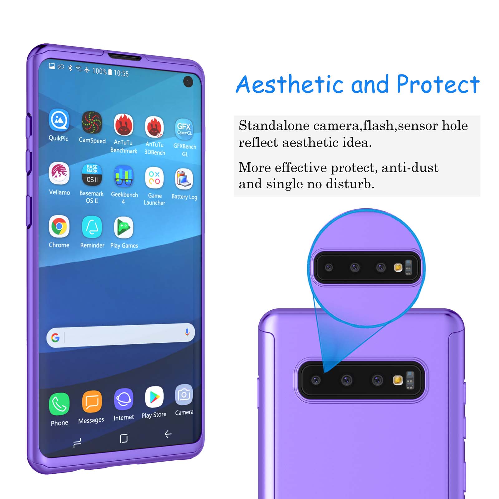 Samsung Galaxy S10 Case, Case For Galaxy S10, Galaxy S10 Screen Protector, Njjex Thin Premium Dual Layer Hard Case for Galaxy S10 with Tempered Glass Screen Protector For Galalxy S10 6.1"-Purple - image 4 of 5