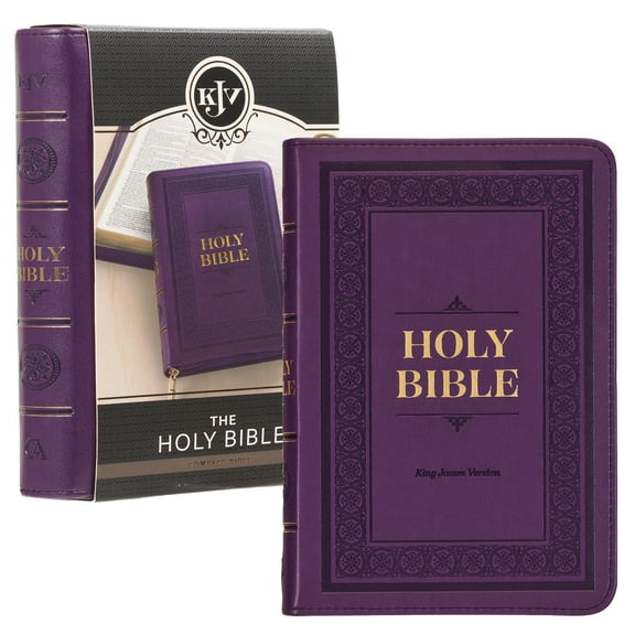 KJV Holy Bible, Compact Faux Leather Red Letter Edition Ribbon Marker, King James Version, Iris Purple, Zipper Closure