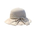 thumbnail image 2 of Women's Elegant Linen-Blend Boater Hat with Large Bow, Sun-Protective Straw Hat for Beach Vacations, Church Events and Summer Outfits, Classic Wide Brim Hat-Khaki, 2 of 4